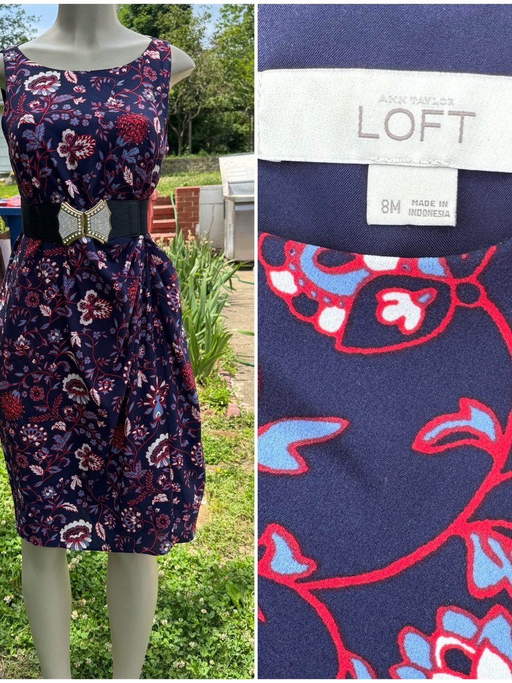 LOFT Navy Floral Sleeveless Fit & Flare Dress